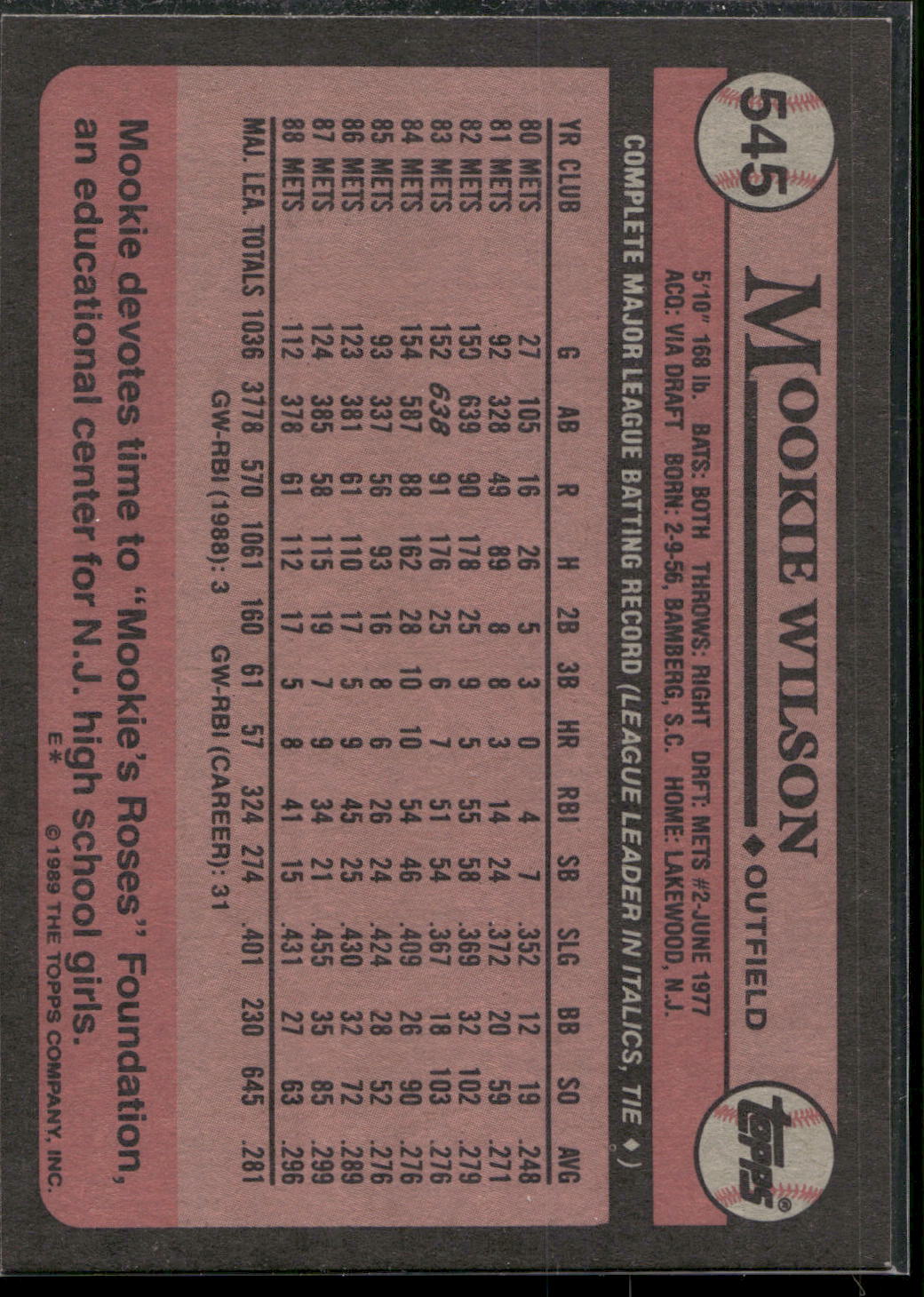 1989 Topps #545 Mookie Wilson