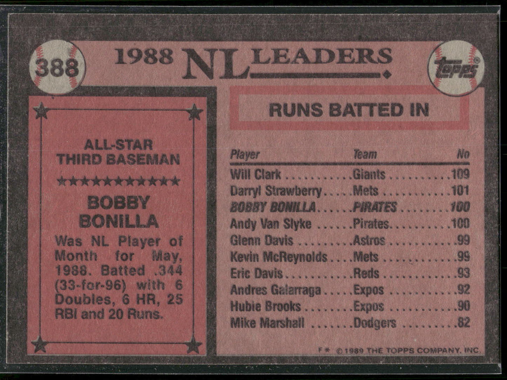 1989 Topps #388 Bobby Bonilla