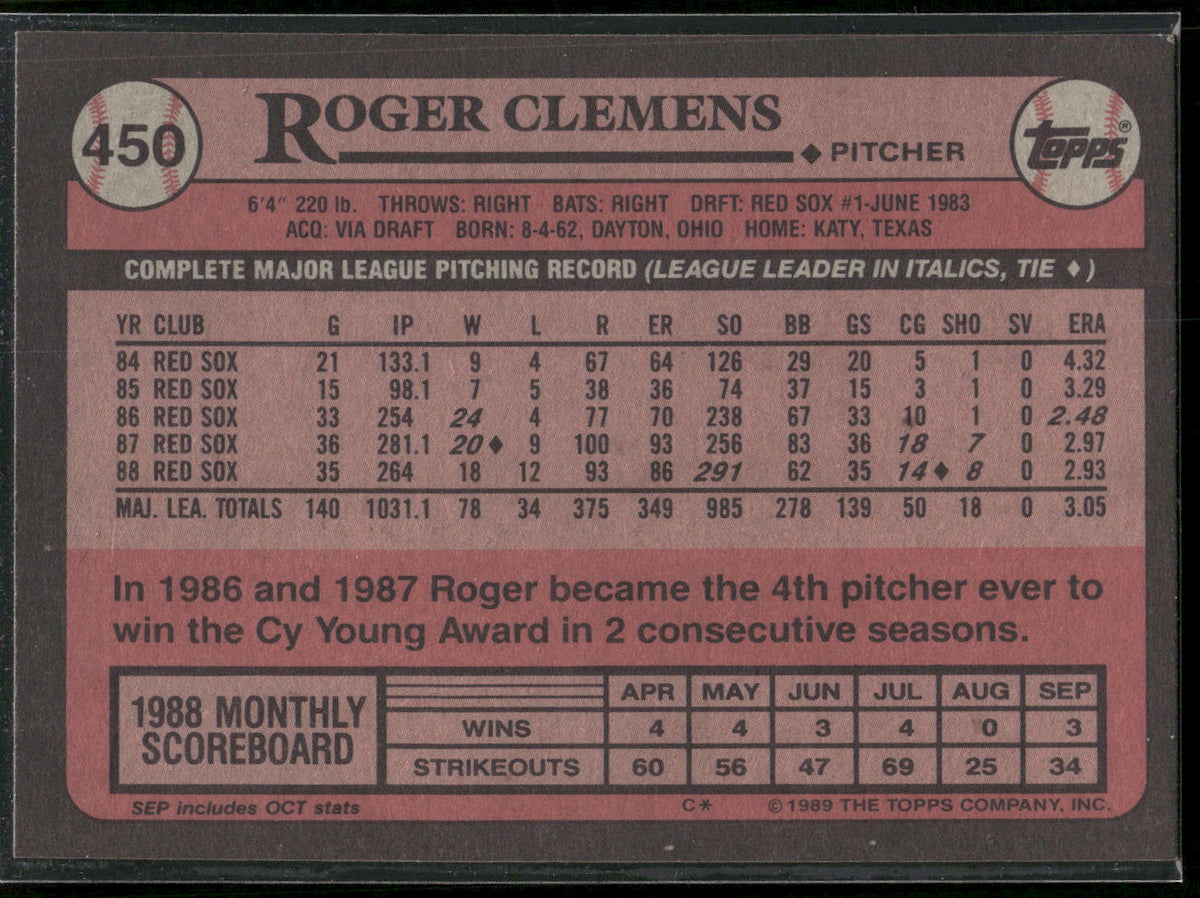 1989 Topps #450 Roger Clemens