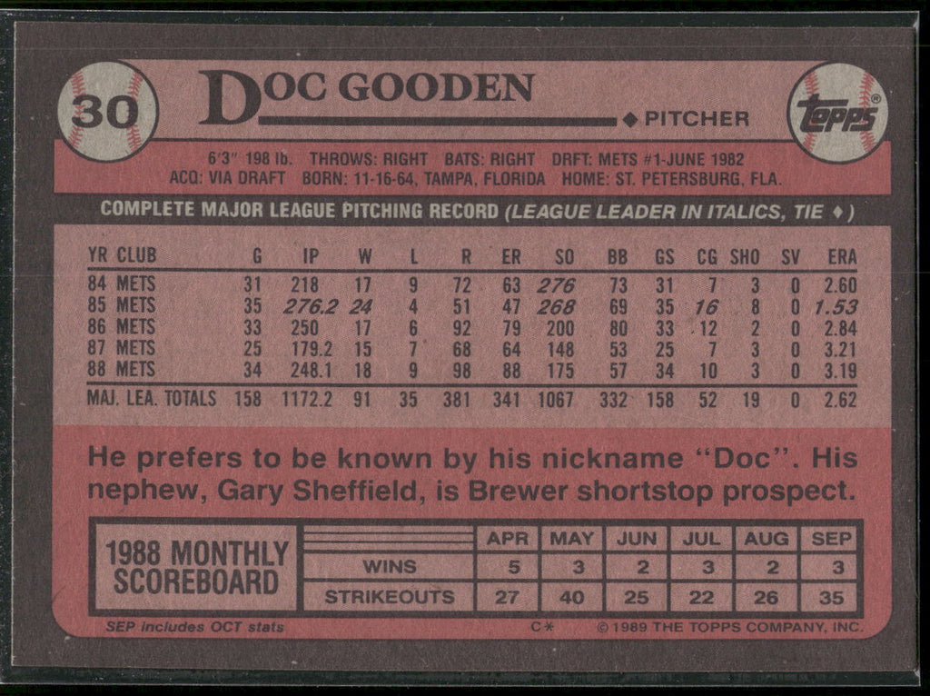 1989 Topps #30 Doc Gooden