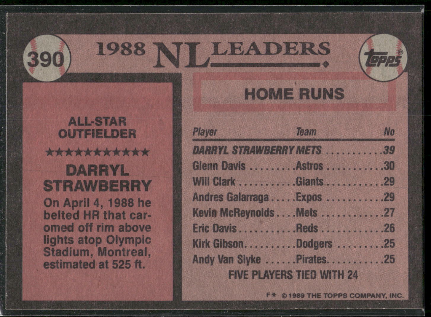 1989 Topps #390 Darryl Strawberry