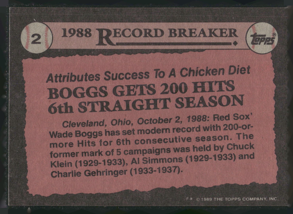 1989 Topps #2 Wade Boggs