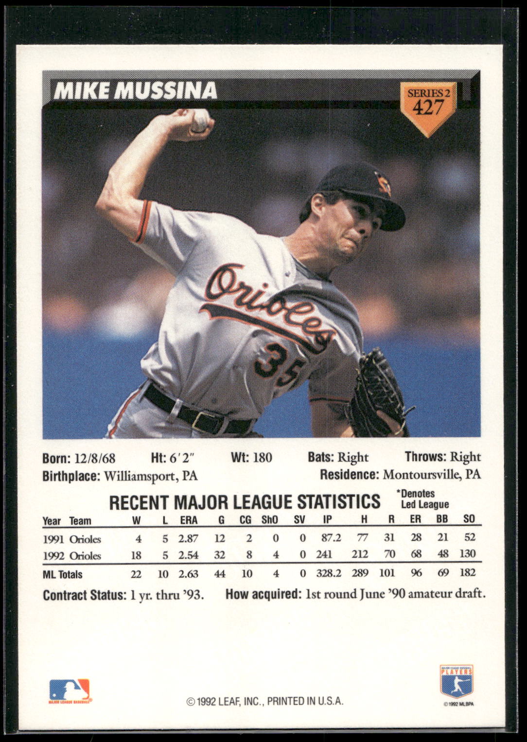 1993 Donruss #427 Mike Mussina