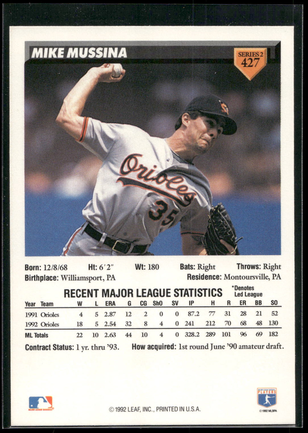 1993 Donruss #427 Mike Mussina