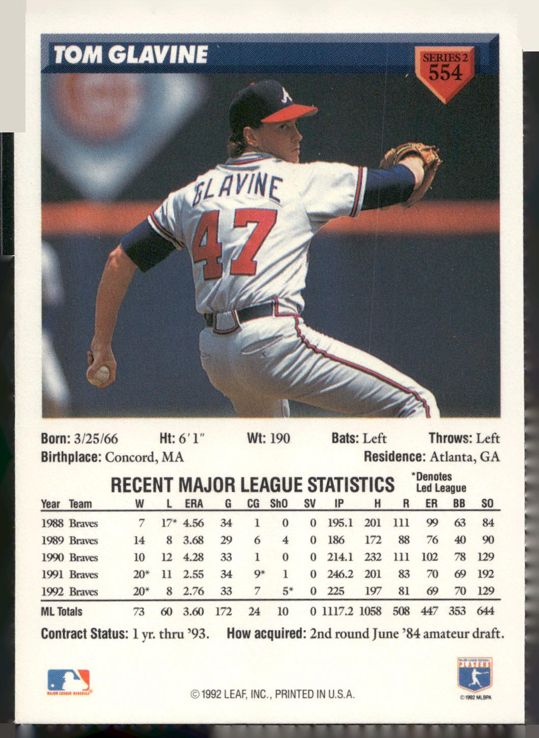 1993 Donruss #554 Tom Glavine