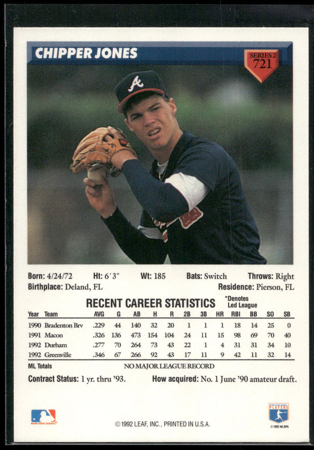 1993 Donruss #721 Chipper Jones