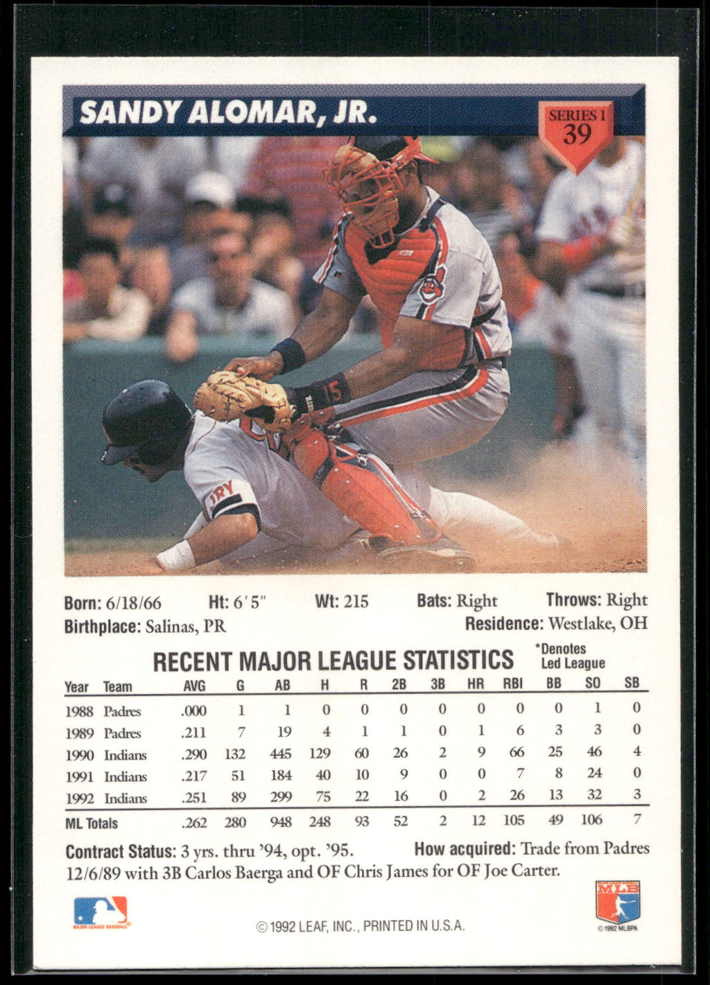 1993 Donruss #39 Sandy Alomar, Jr.