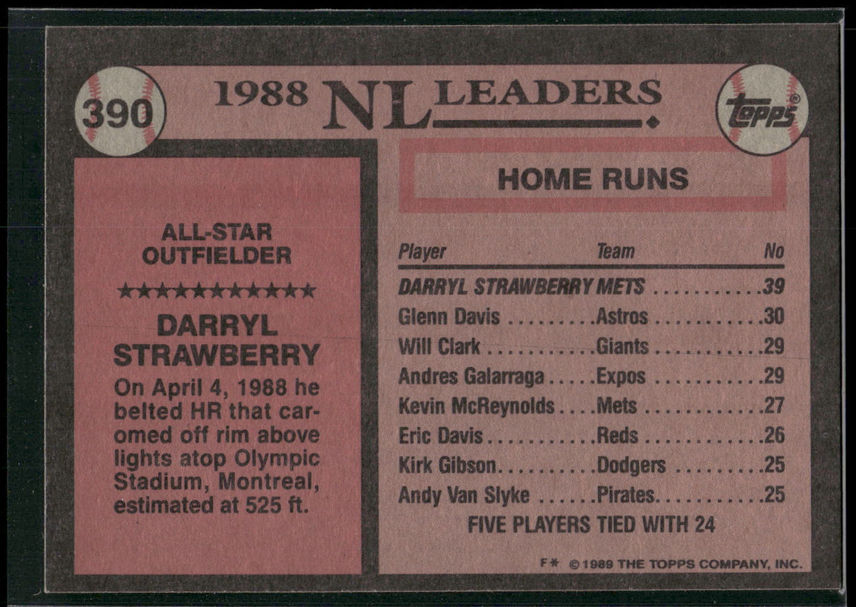 1989 Topps #390 Darryl Strawberry