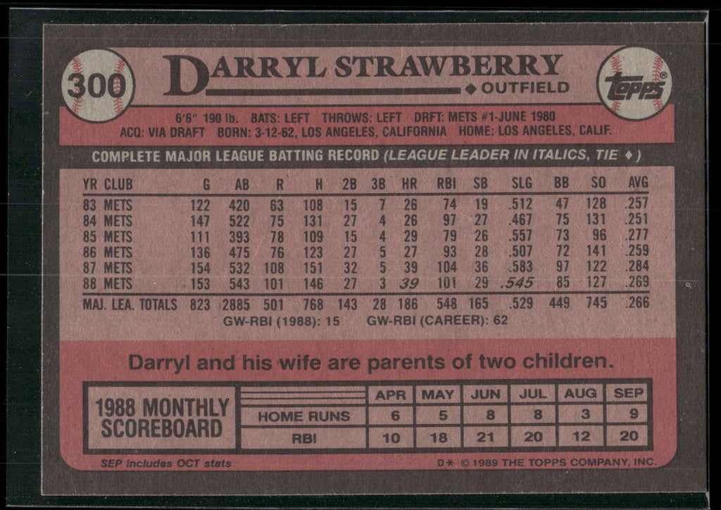 1989 Topps #300 Darryl Strawberry