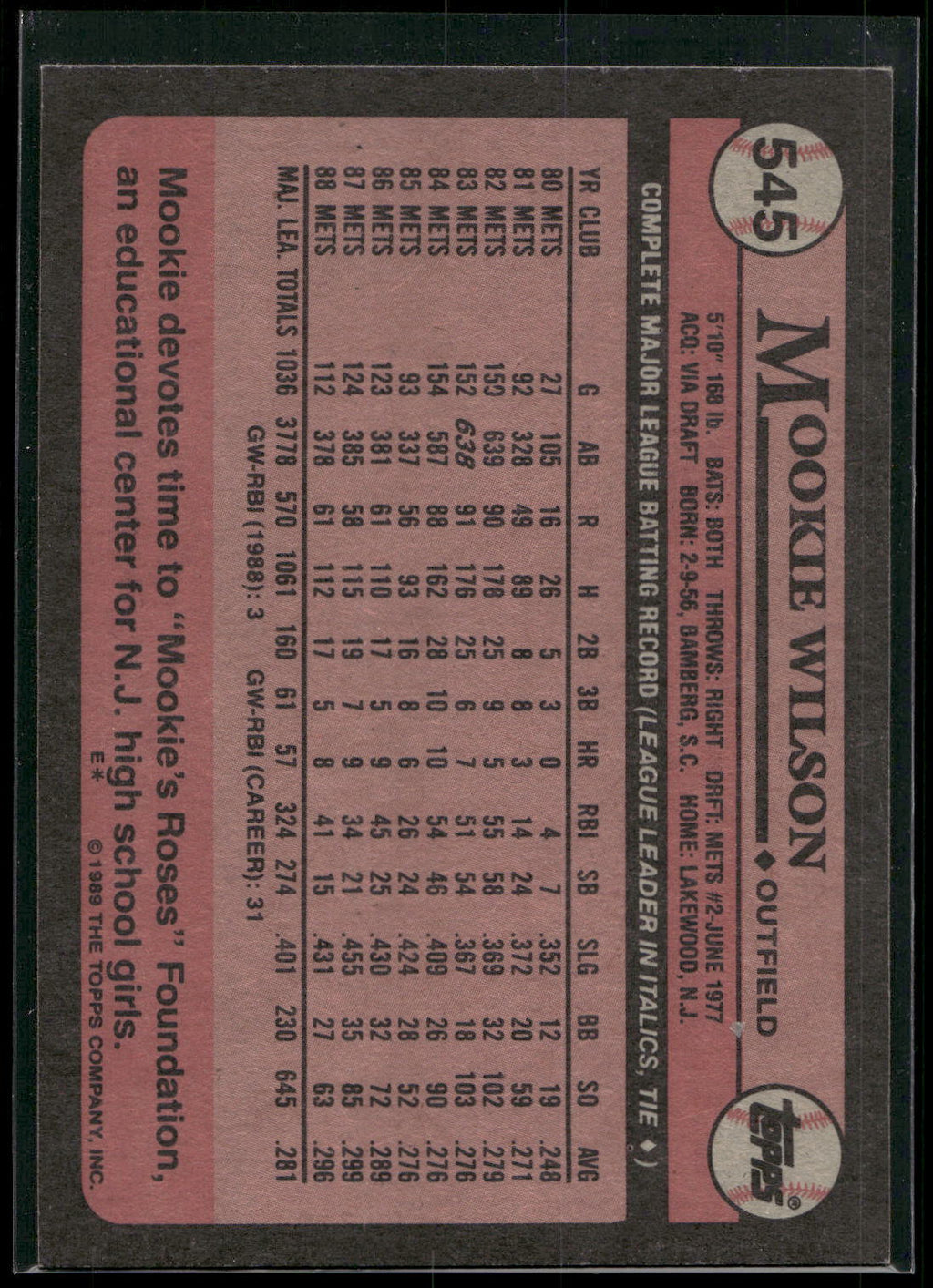 1989 Topps #545 Mookie Wilson