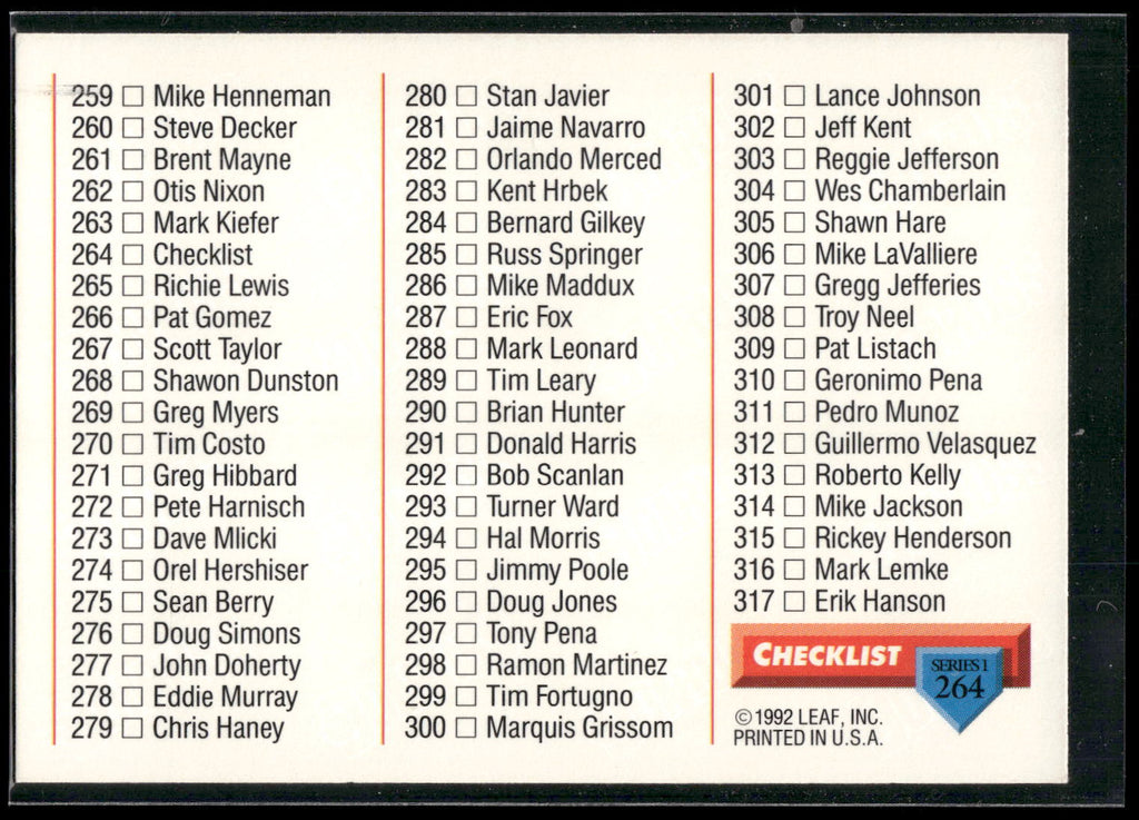1993 Donruss #264 Checklist: 239-317