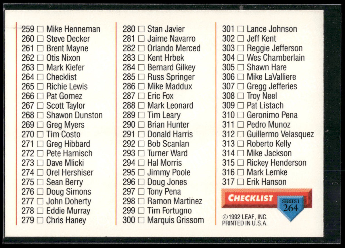 1993 Donruss #264 Checklist: 239-317