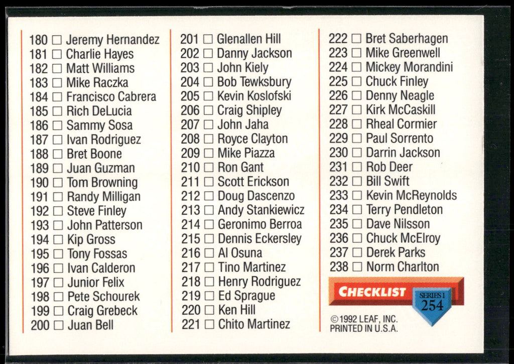 1993 Donruss #254 Checklist: 160-238