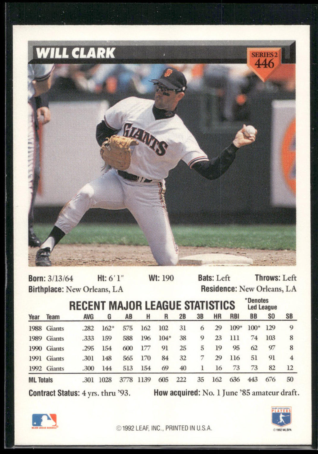 1993 Donruss #446 Will Clark