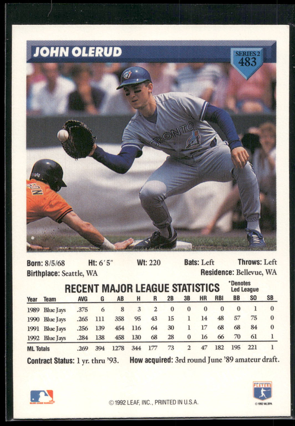 1993 Donruss #483 John Olerud