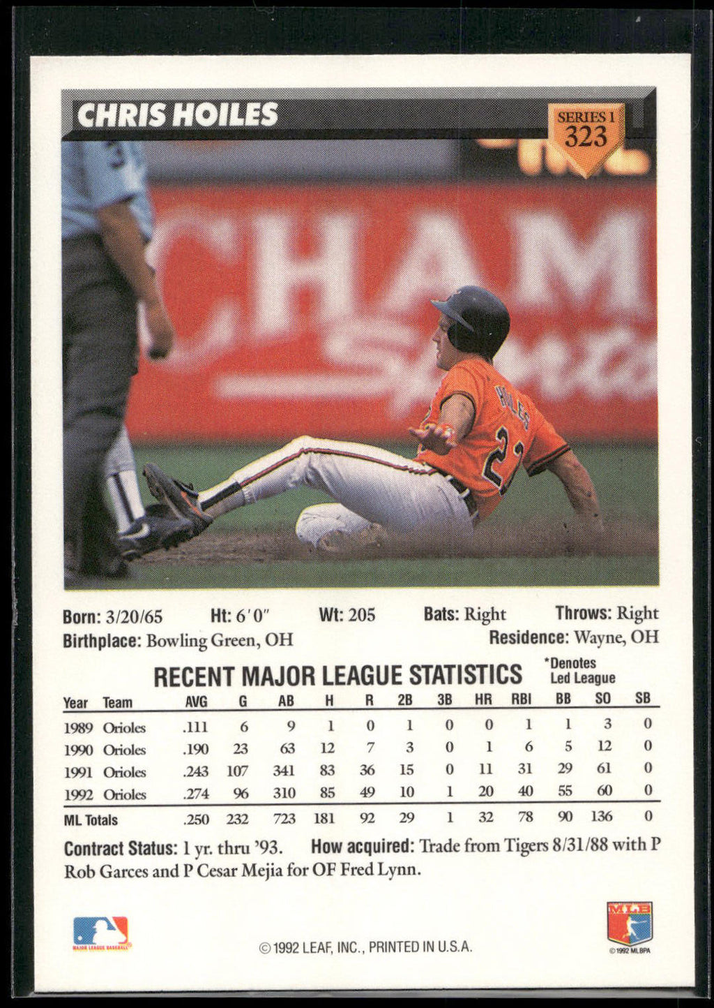 1993 Donruss #323 Chris Hoiles
