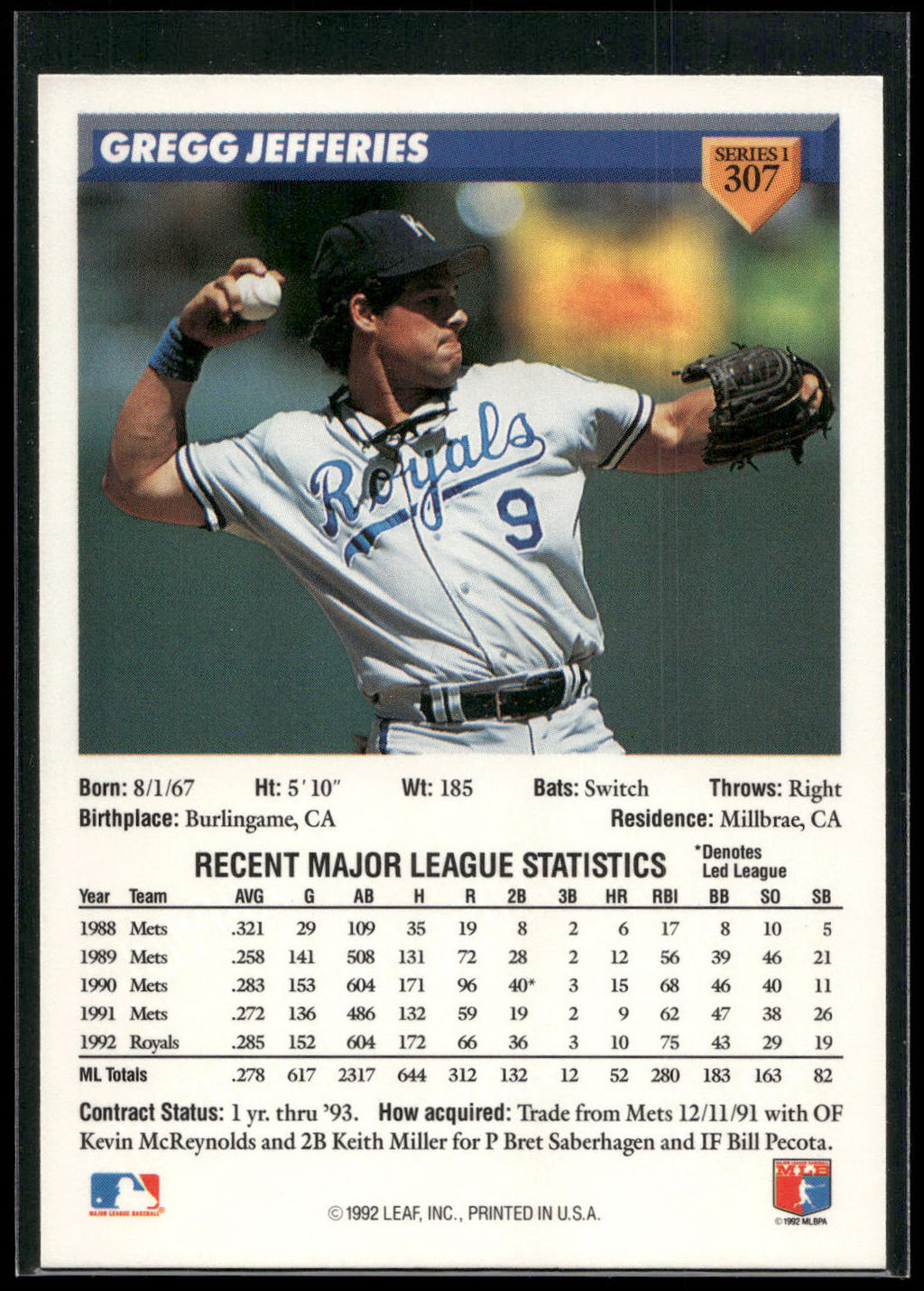 1993 Donruss #307 Gregg Jefferies