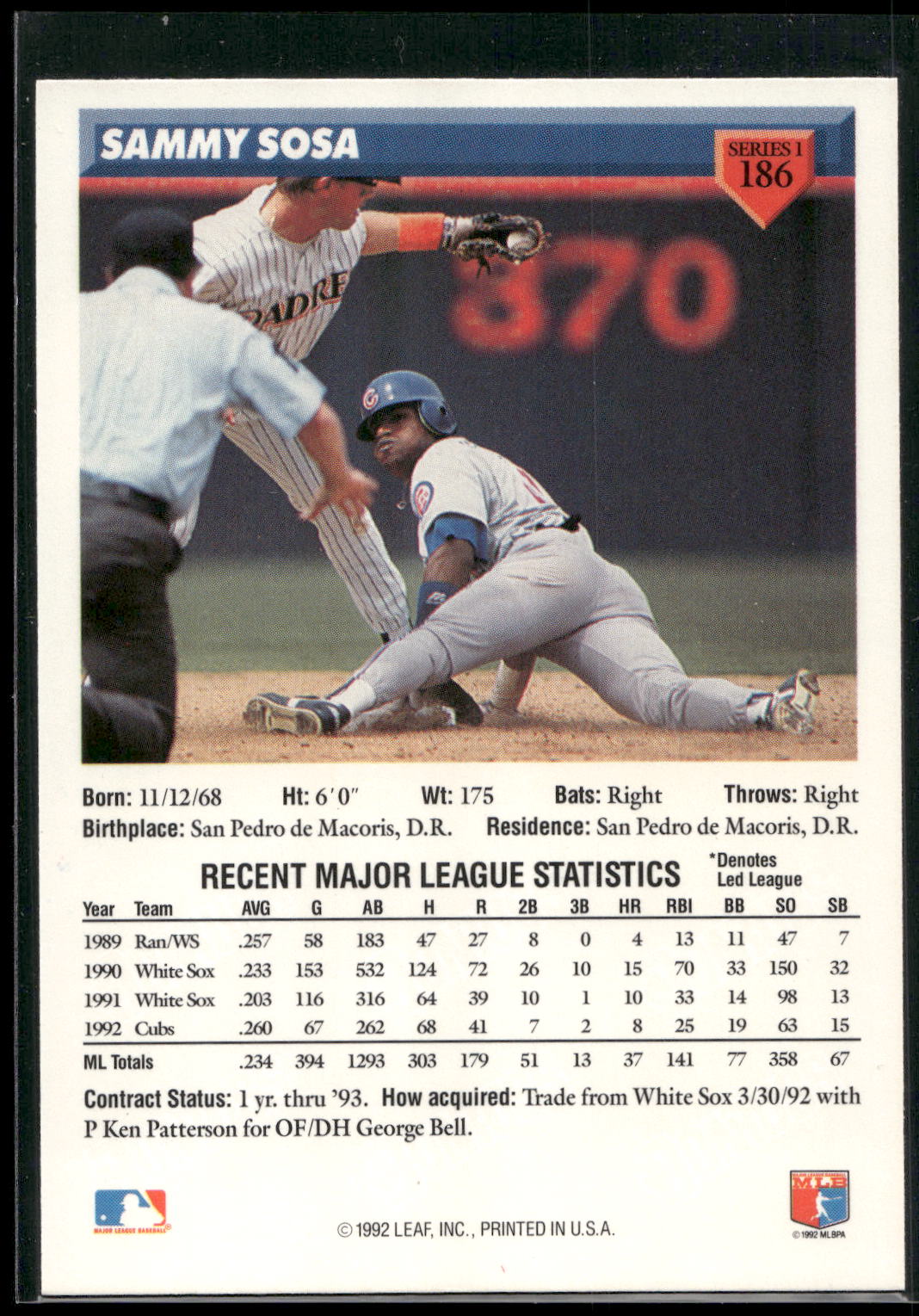 1993 Donruss #186 Sammy Sosa