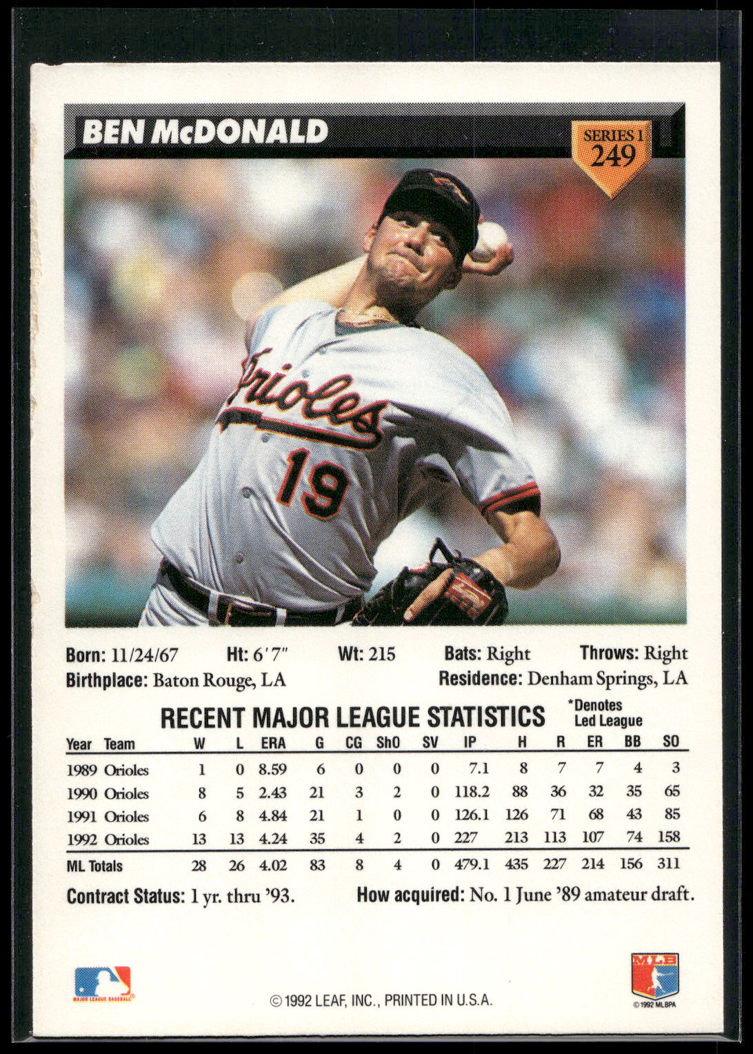 1993 Donruss #249 Ben McDonald