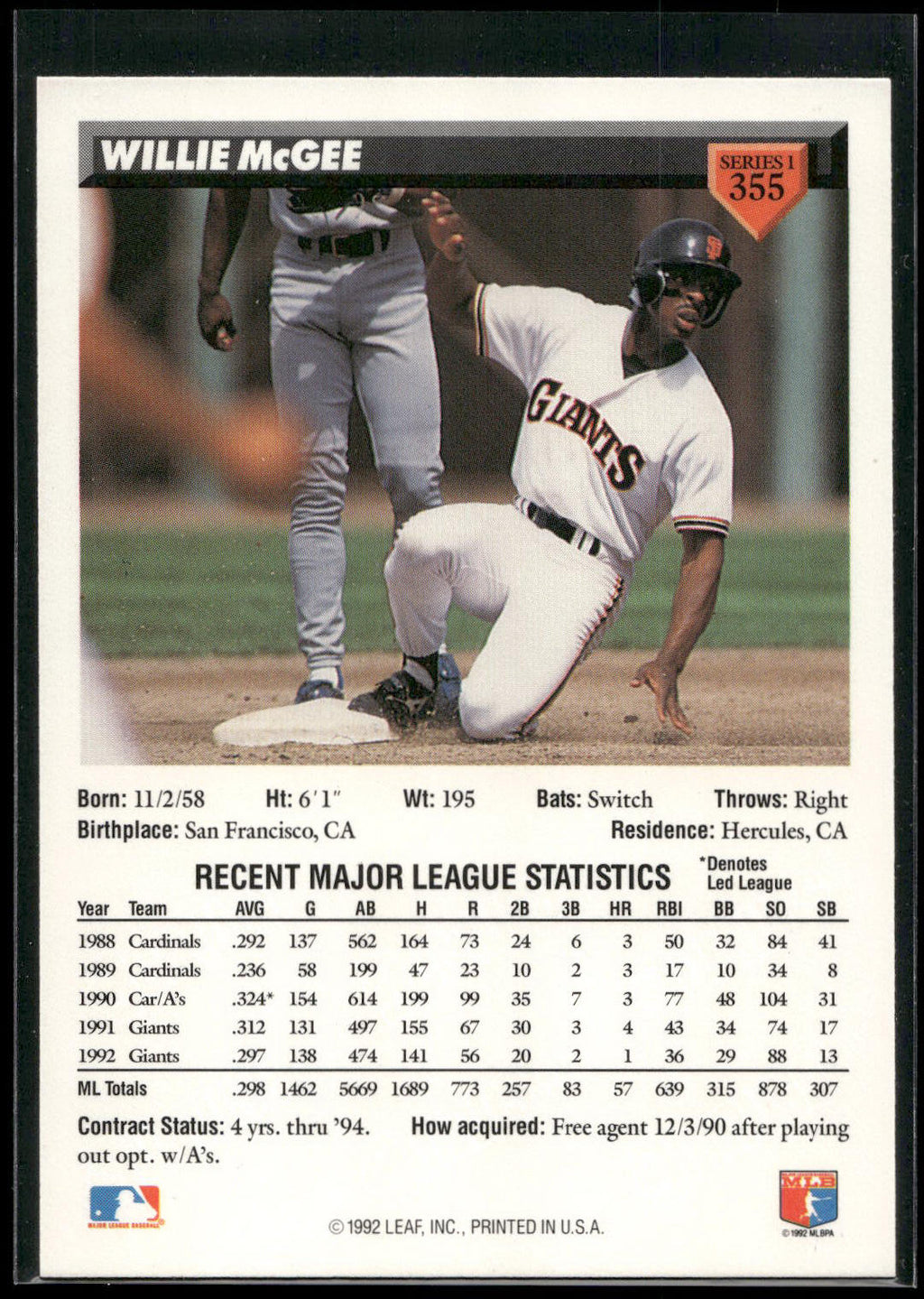 1993 Donruss #355 Willie McGee