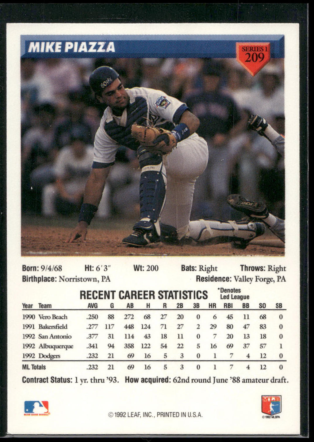 1993 Donruss #209 Mike Piazza