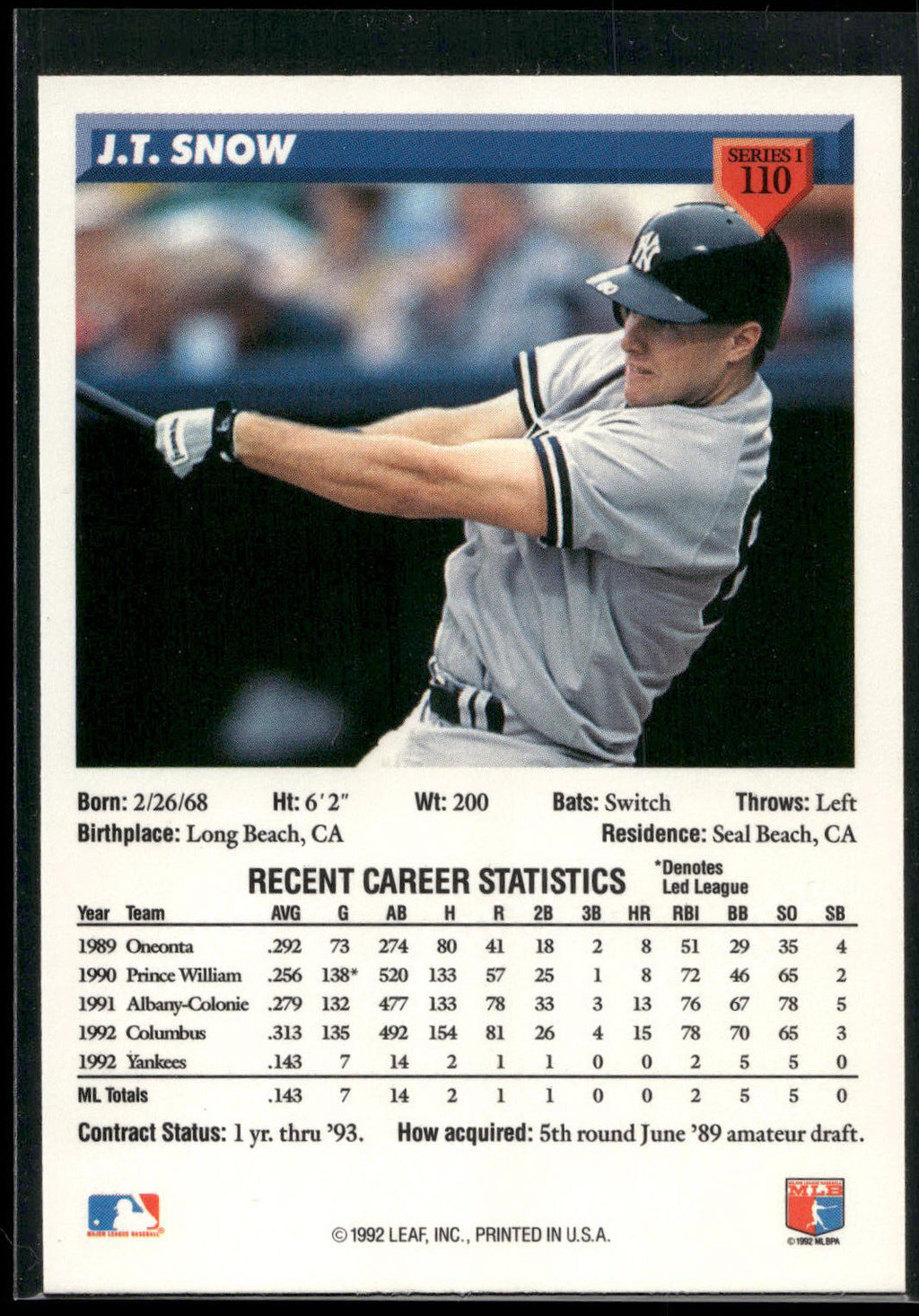 1993 Donruss #110 J.T. Snow