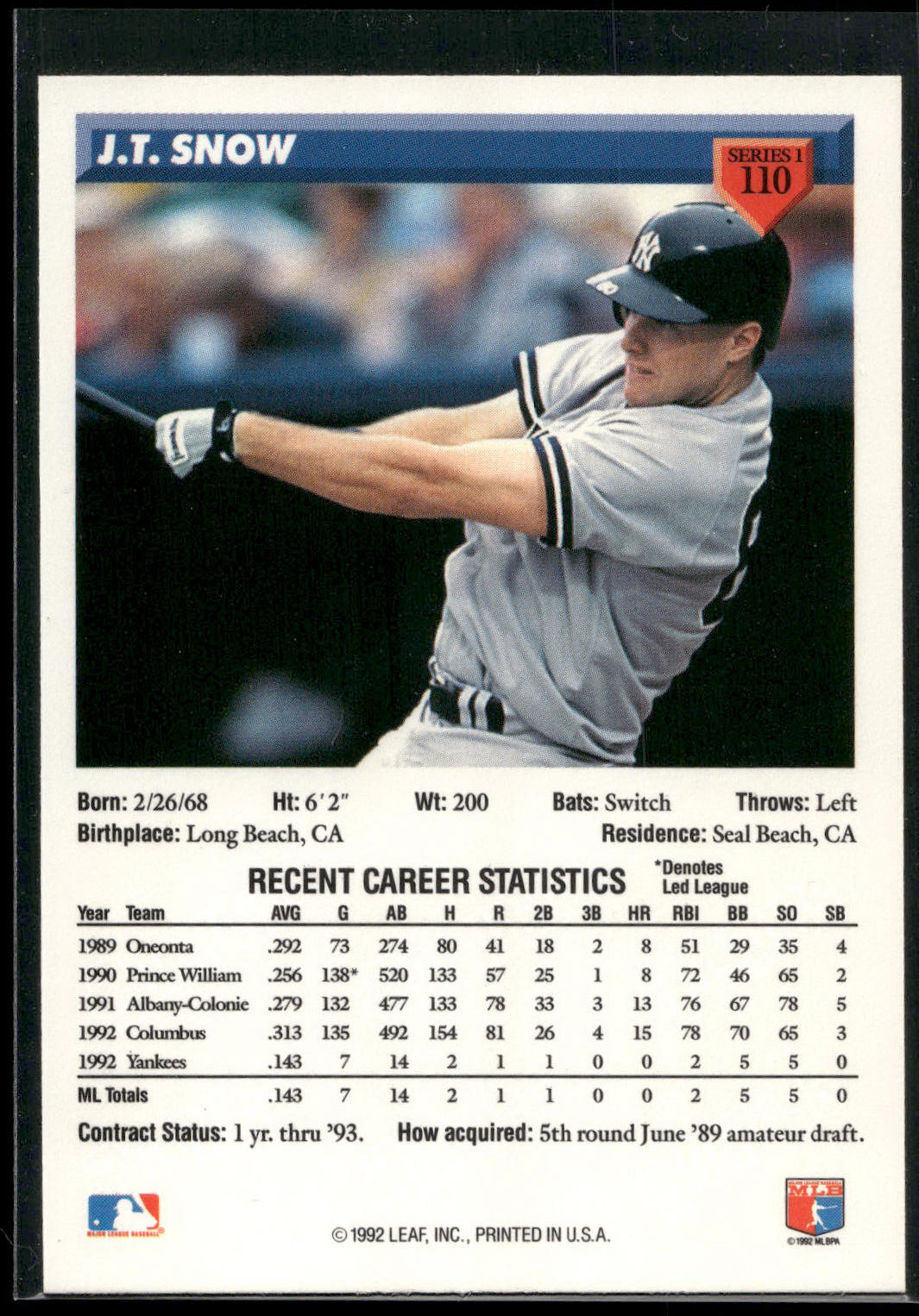 1993 Donruss #110 J.T. Snow