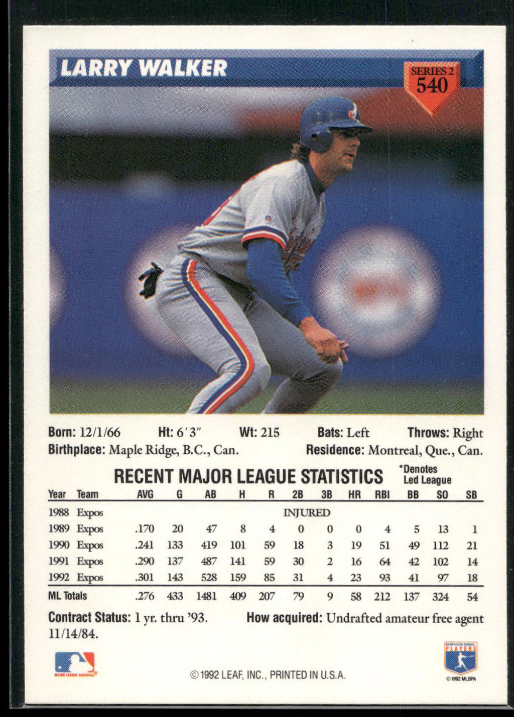 1993 Donruss #540 Larry Walker