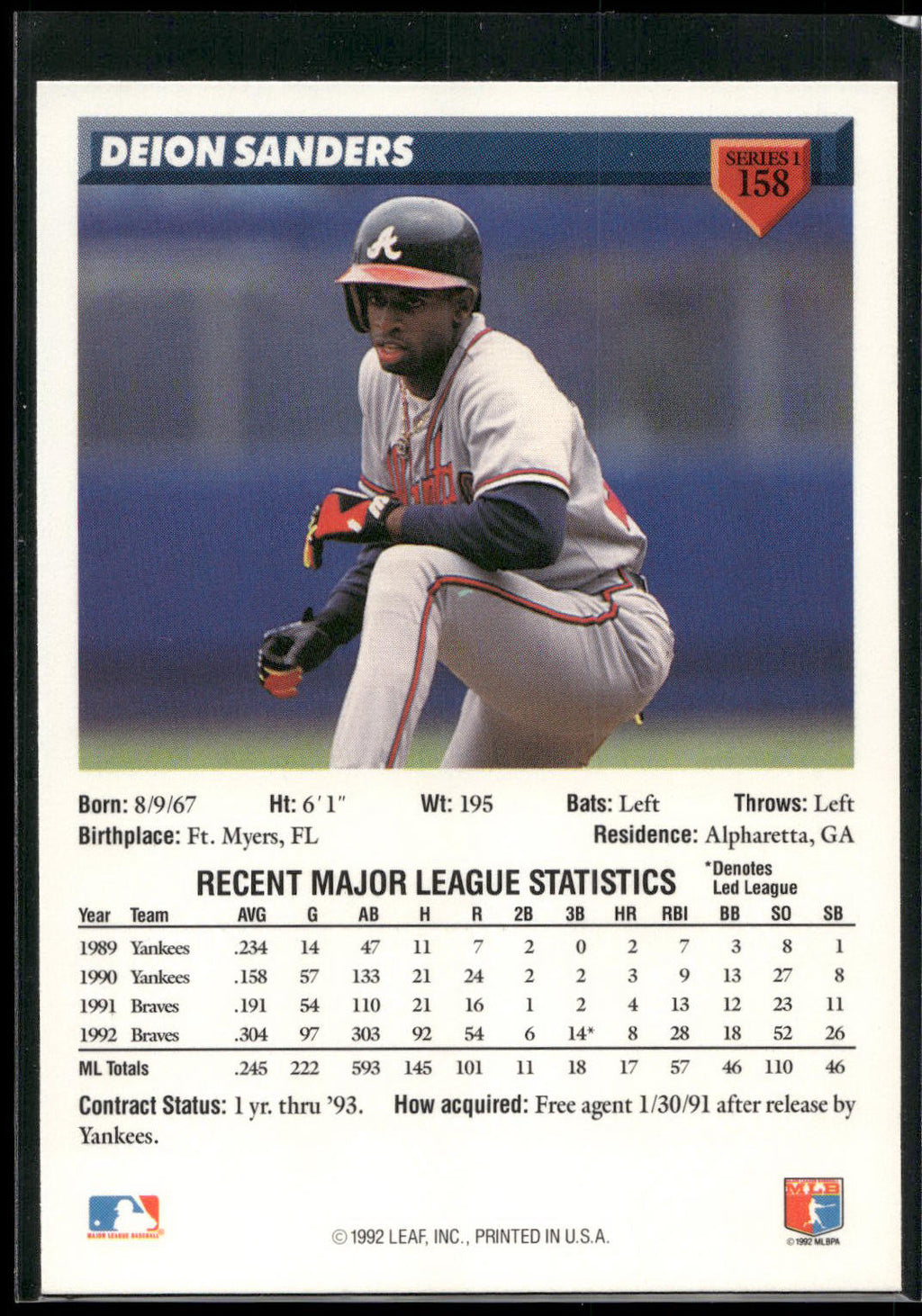 1993 Donruss #158 Deion Sanders