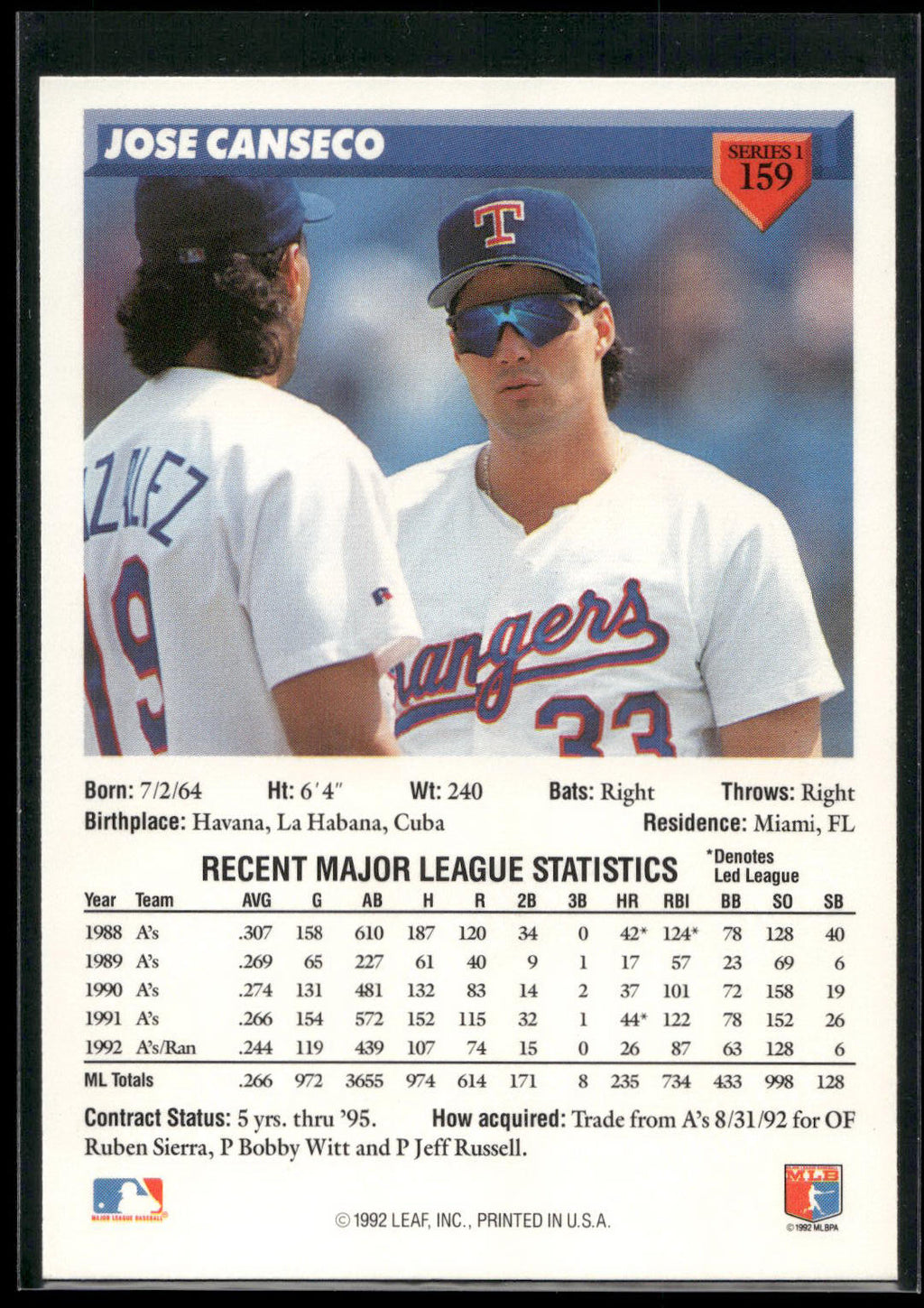 1993 Donruss #159 Jose Canseco