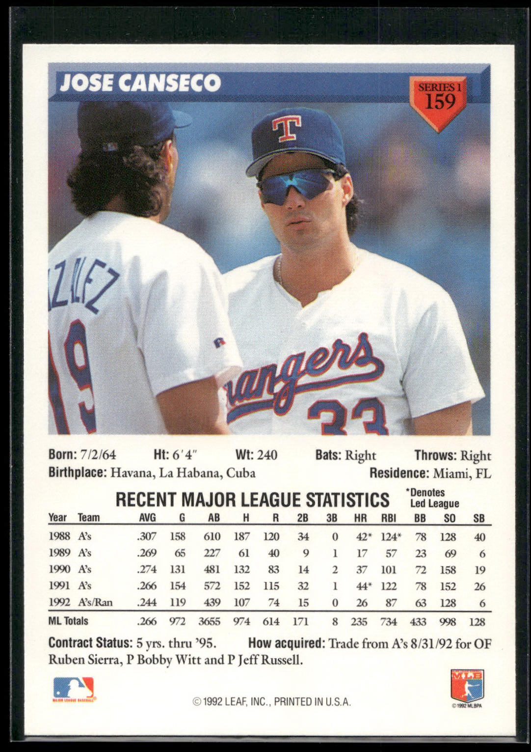 1993 Donruss #159 Jose Canseco