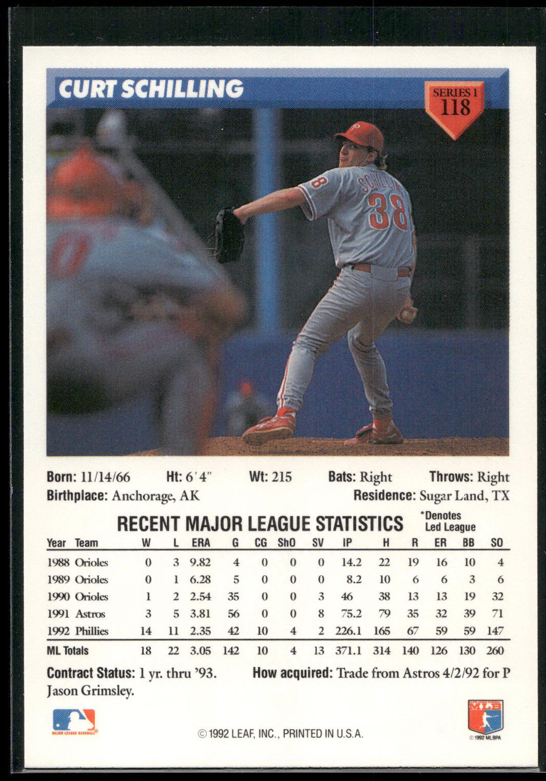1993 Donruss #118 Curt Schilling