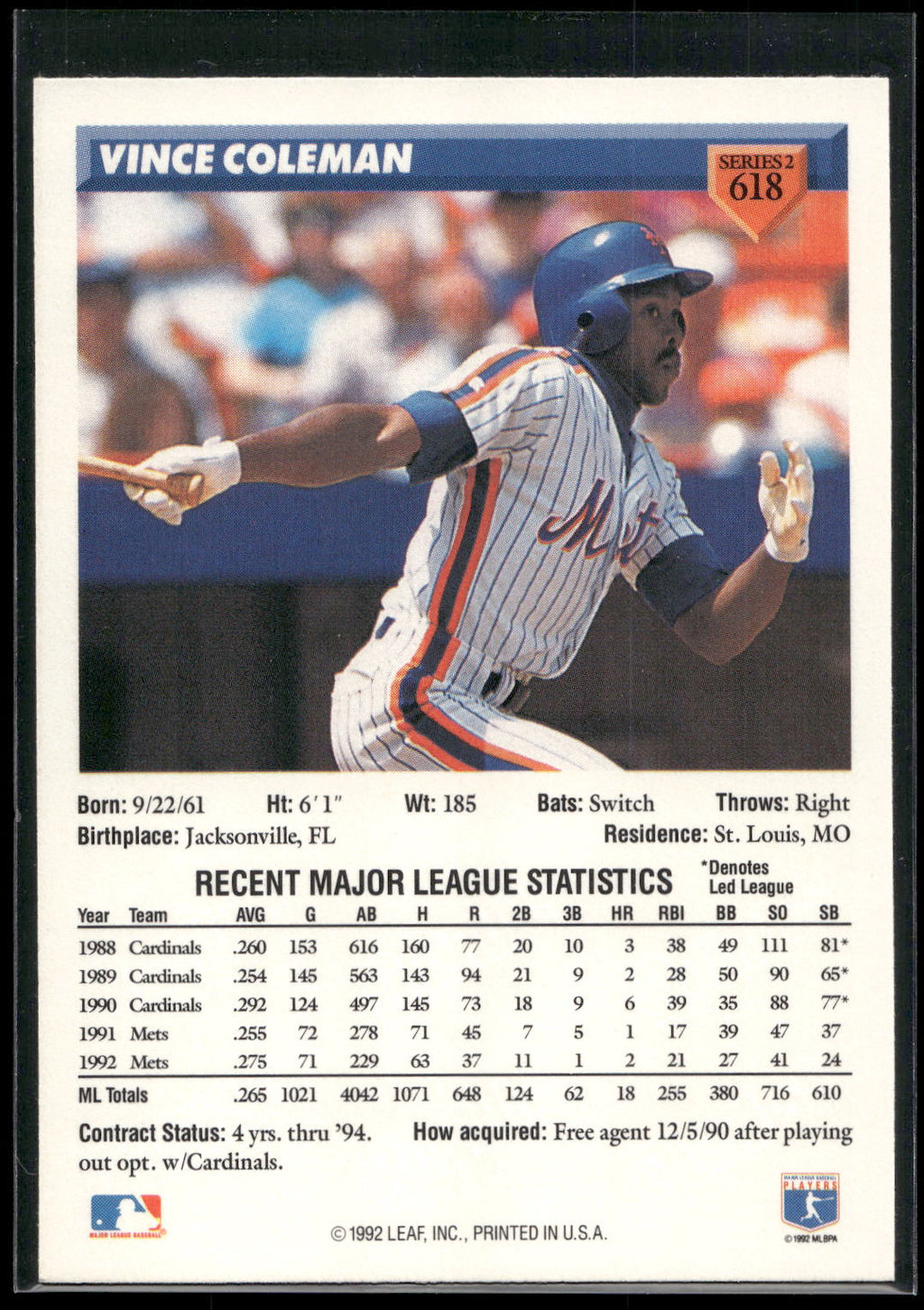 1993 Donruss #618 Vince Coleman