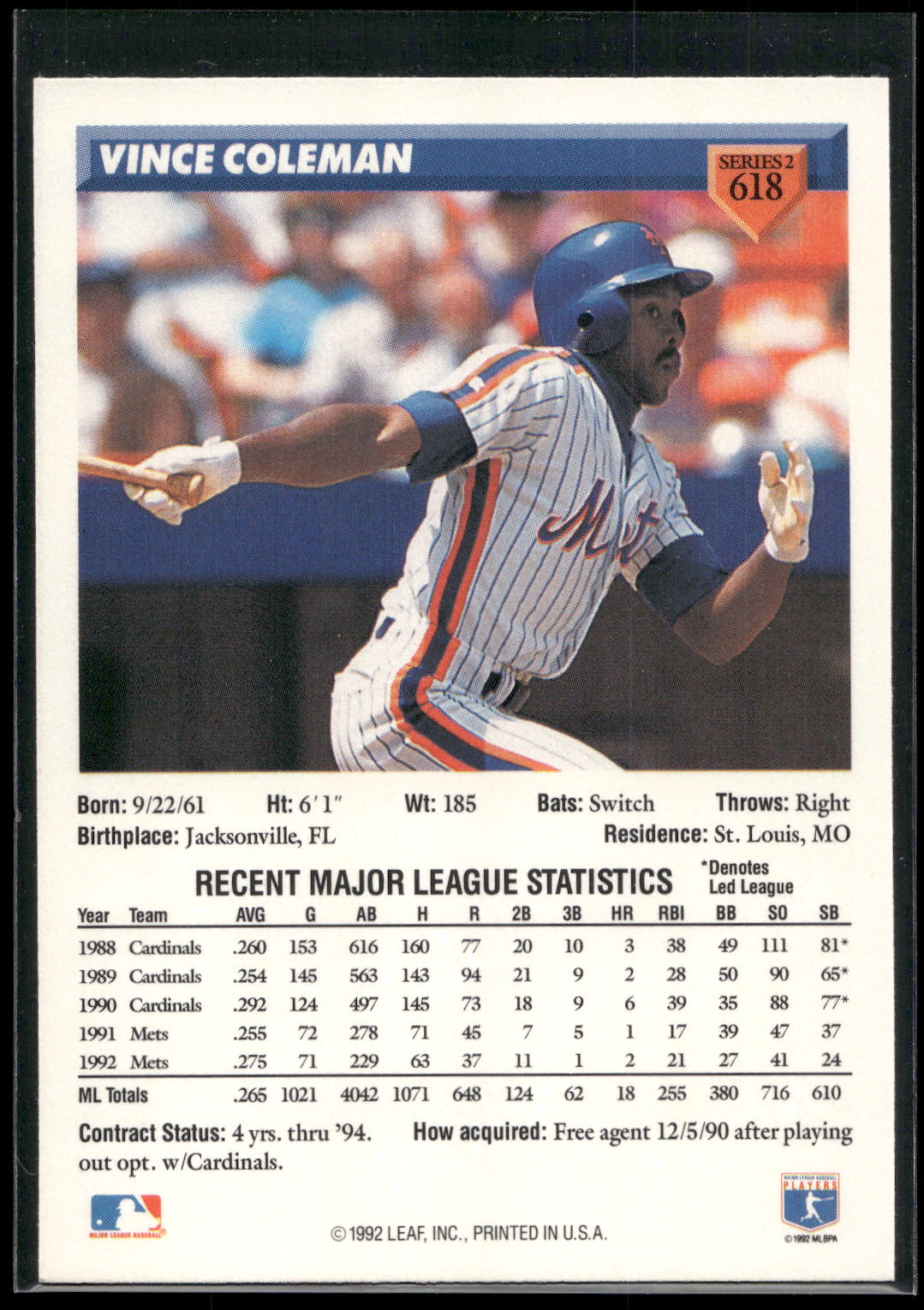 1993 Donruss #618 Vince Coleman