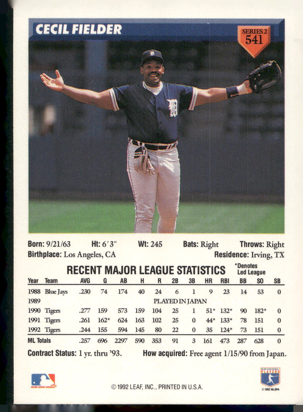 1993 Donruss #541 Cecil Fielder