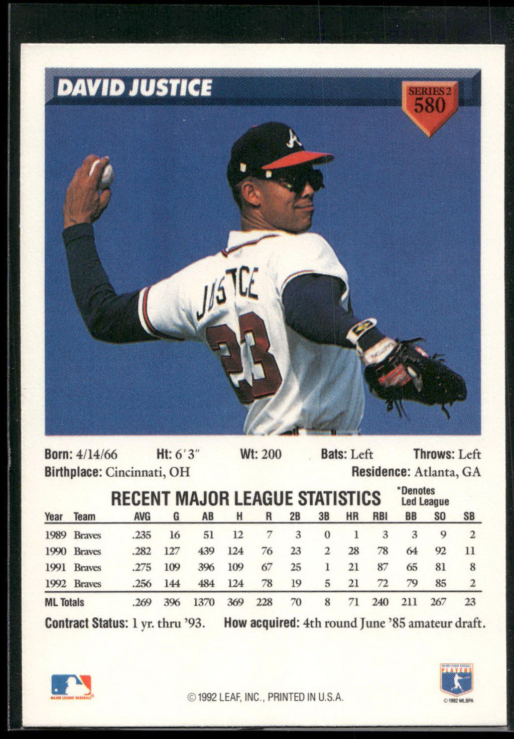 1993 Donruss #580 David Justice