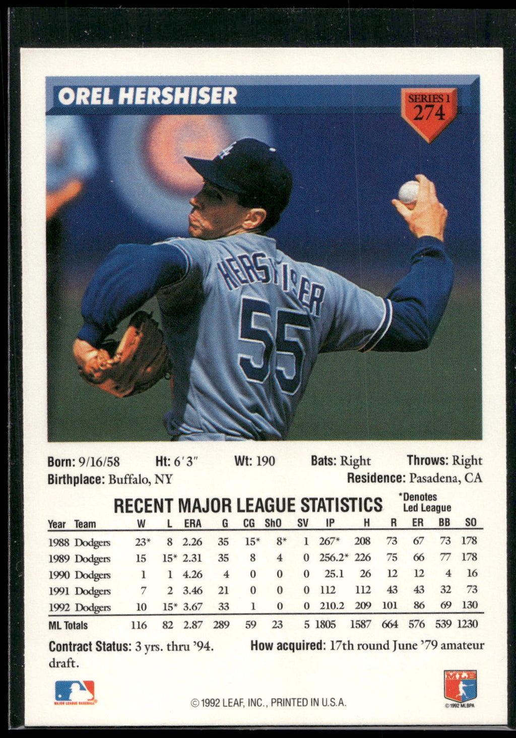 1993 Donruss #274 Orel Hershiser