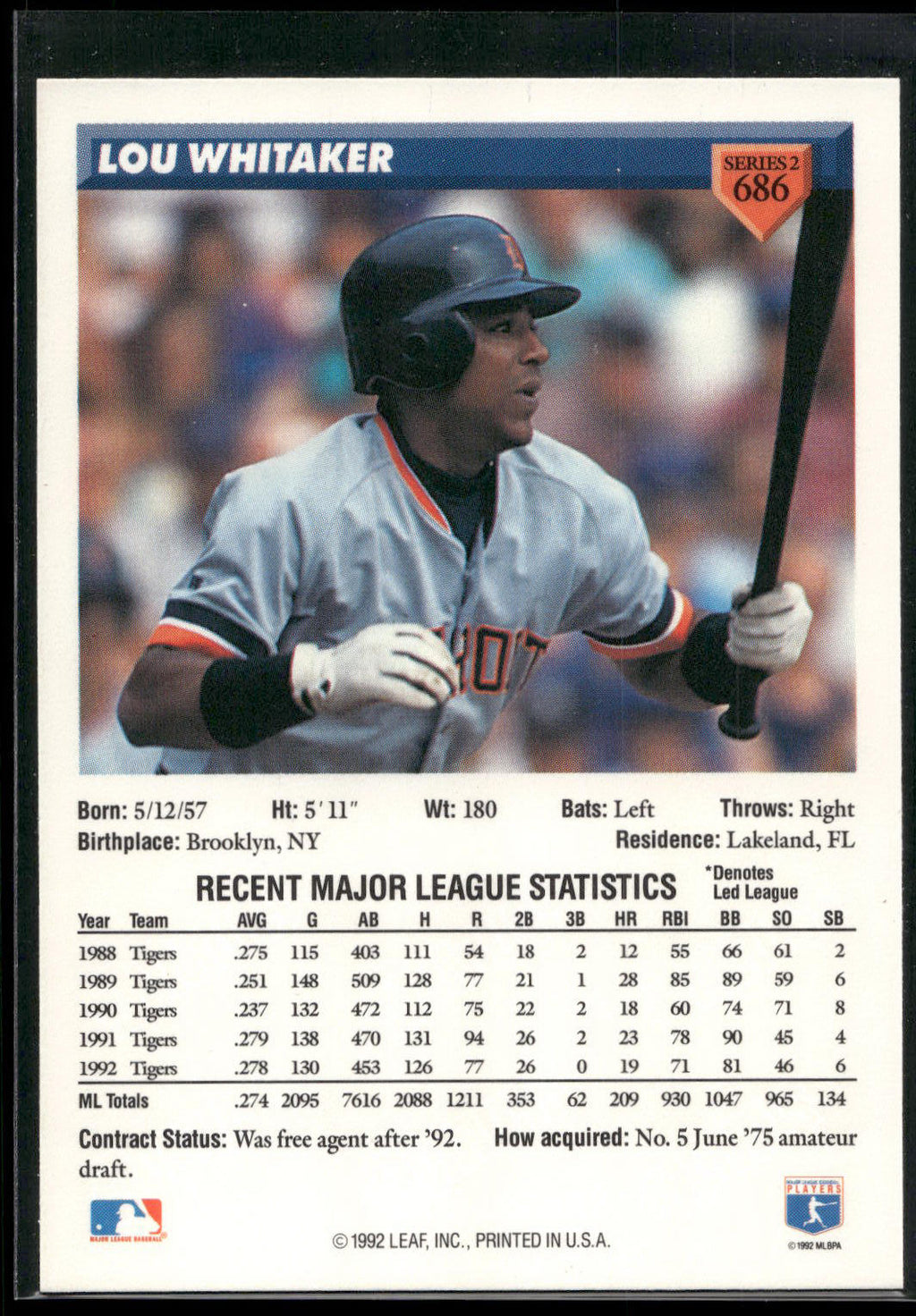 1993 Donruss #686 Lou Whitaker