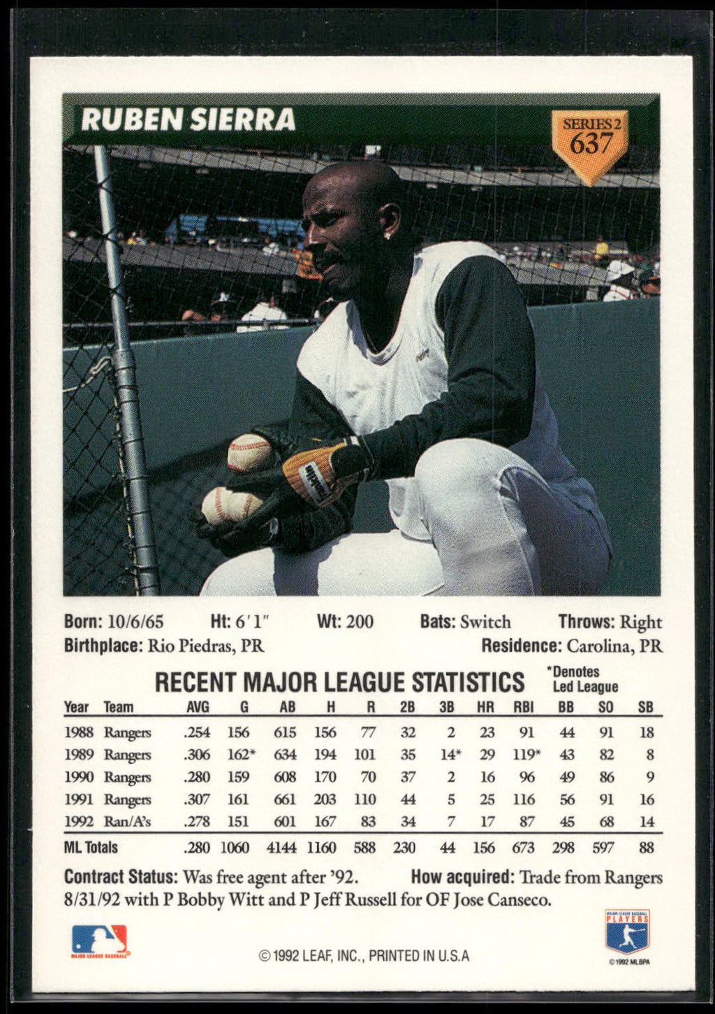 1993 Donruss #637 Ruben Sierra