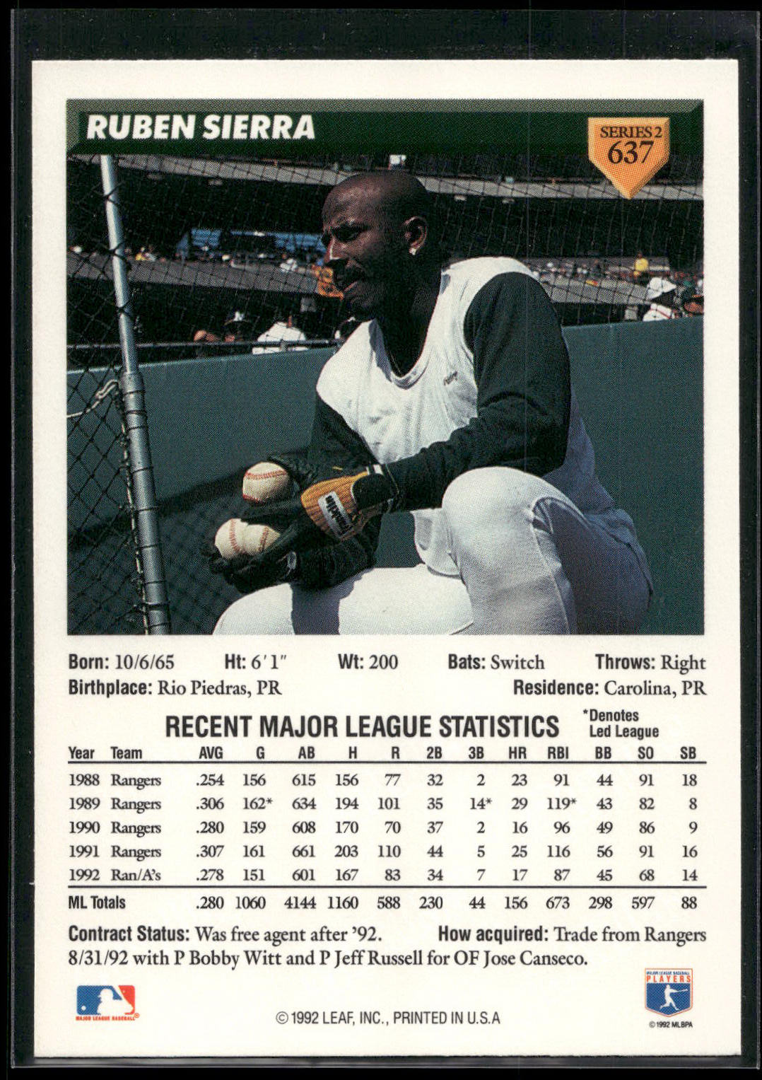 1993 Donruss #637 Ruben Sierra