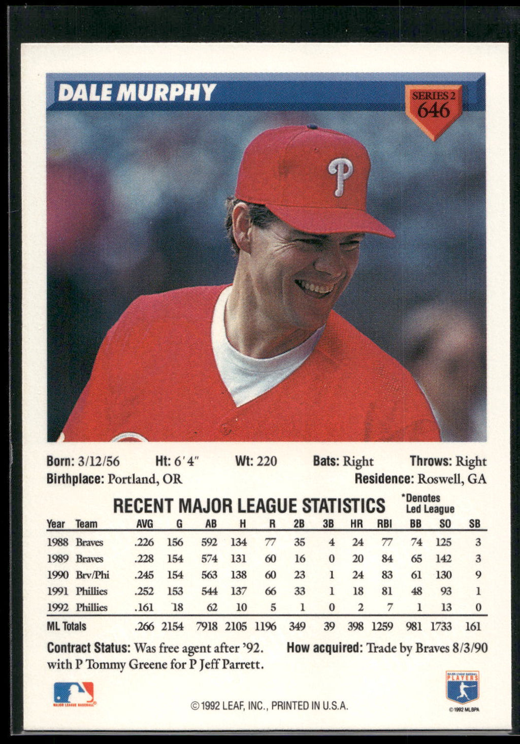 1993 Donruss #646 Dale Murphy