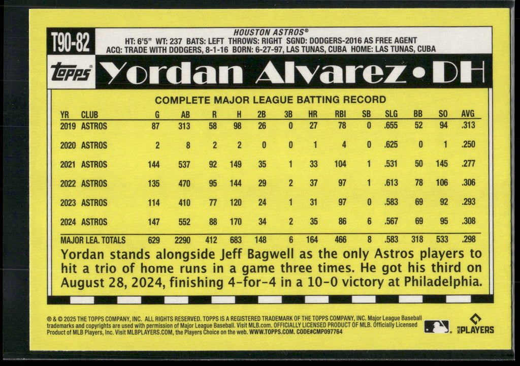 2025 Topps #T90-82 Yordan Alvarez