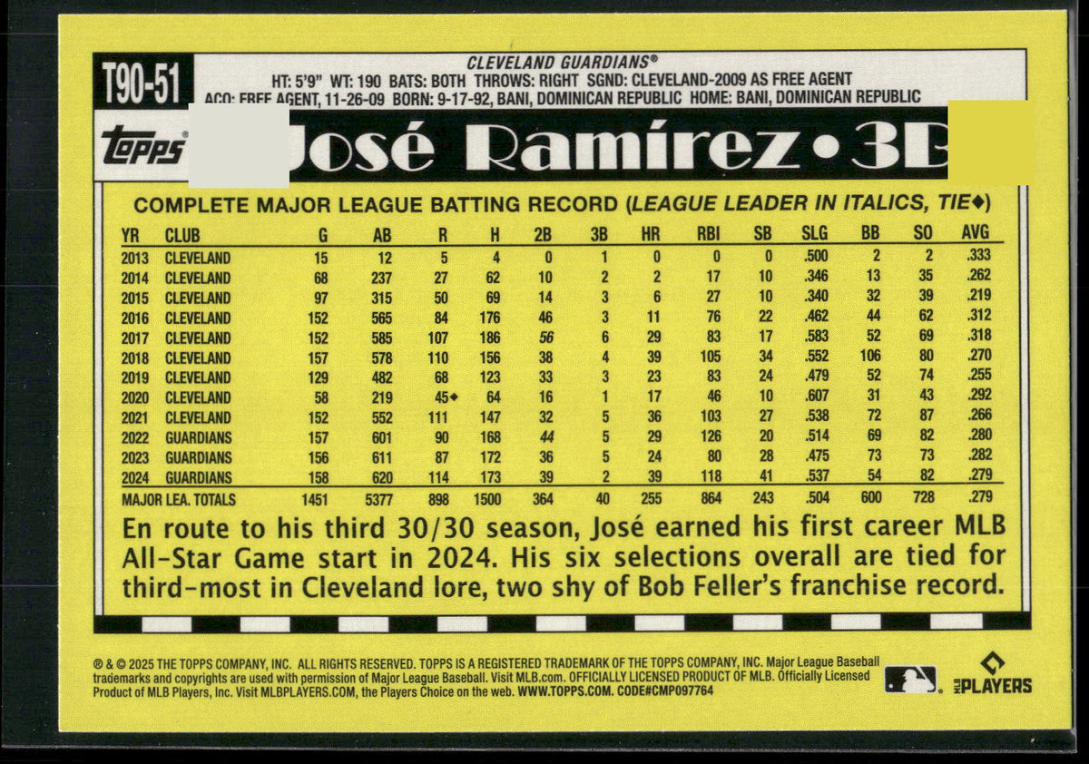 2025 Topps #T90-51 José Ramírez
