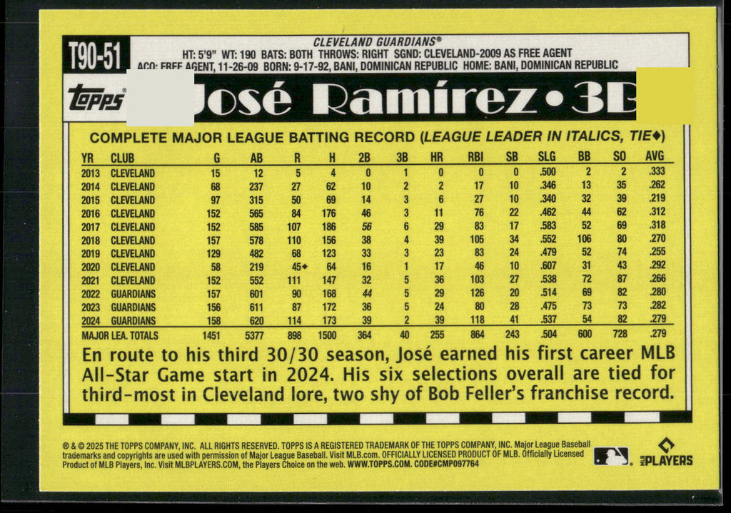2025 Topps #T90-51 José Ramírez
