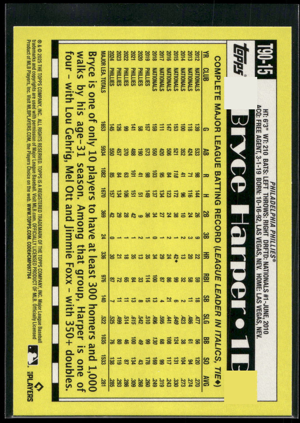2025 Topps #T90-15 Bryce Harper