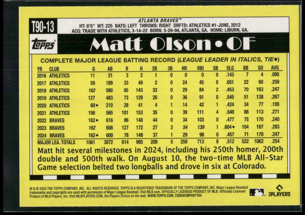 2025 Topps #T90-13 Matt Olson