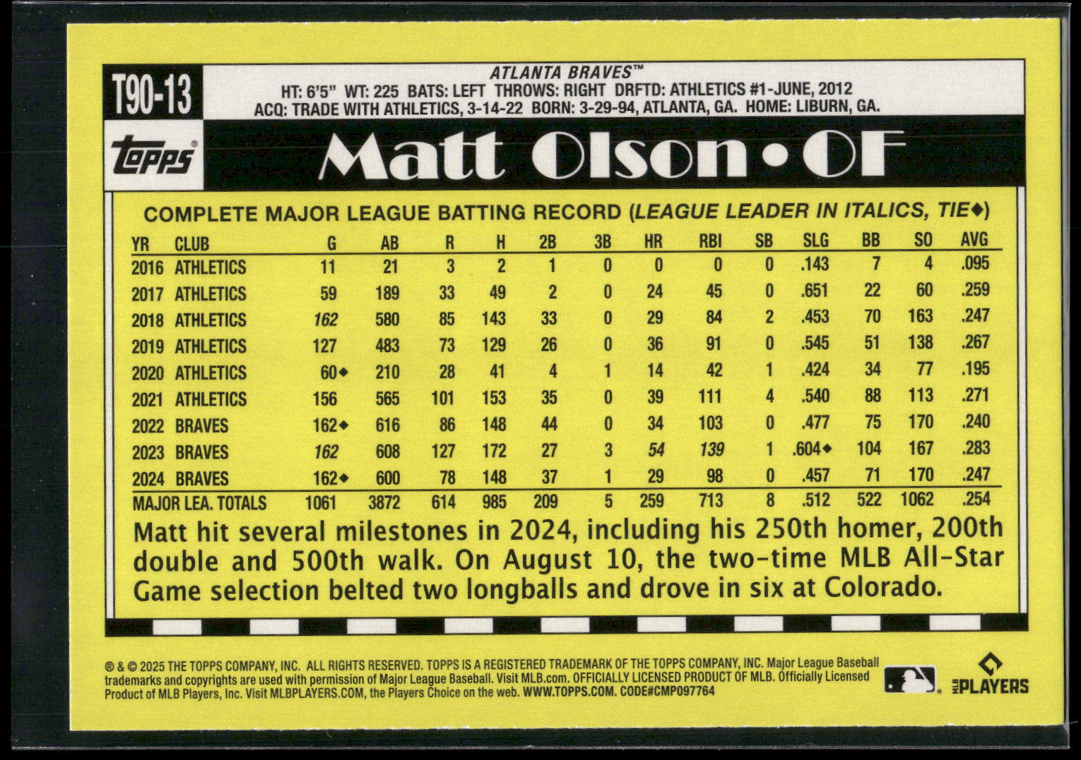 2025 Topps #T90-13 Matt Olson