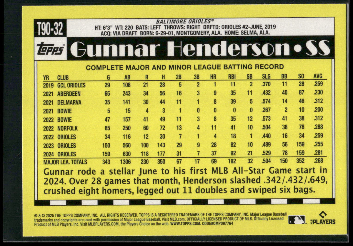 2025 Topps #T90-32 Gunnar Henderson