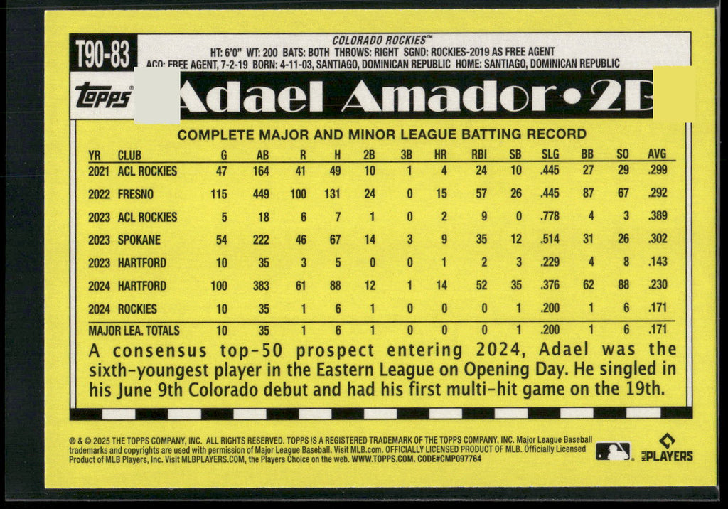 2025 Topps #T90-83 Adael Amador
