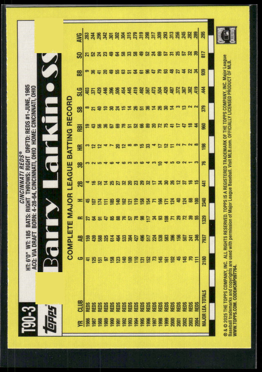2025 Topps #T90-3 Barry Larkin